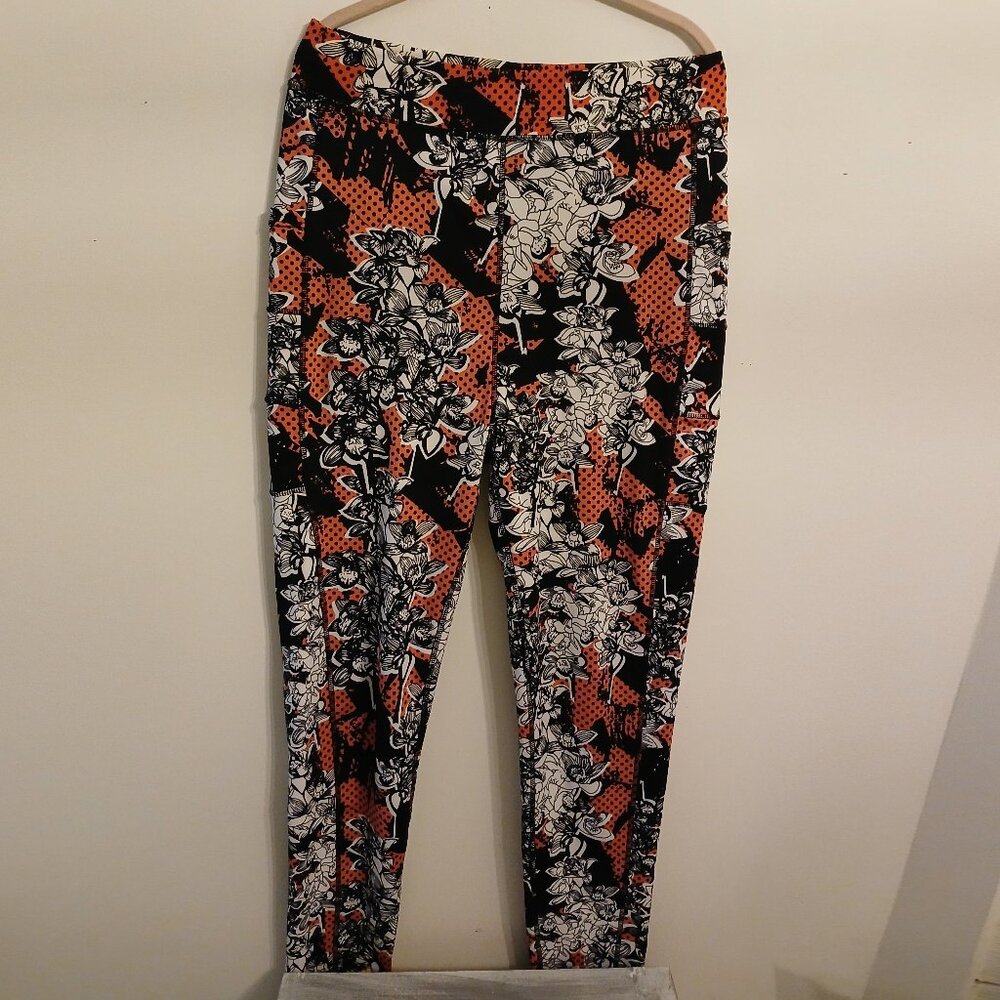 POP Fit 2X Pocketed Spandex Leggings Like-new Art Floral Pattern
